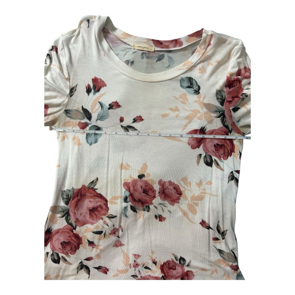12 PM by Mon Ami Floral Long Sleeve Tee - Size S, White/Pink - Picture 12 of 14